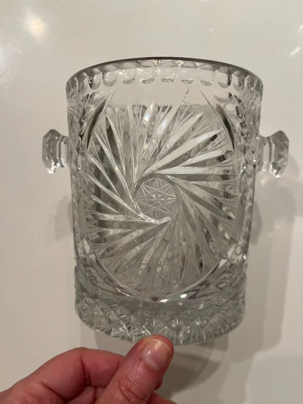 Vintage Heavy Cut Lead Crystal Ice Bucket Pinwheel Pattern Barware 5x5 Inches